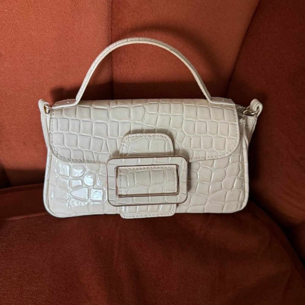 faux crocodile leather top handle bag